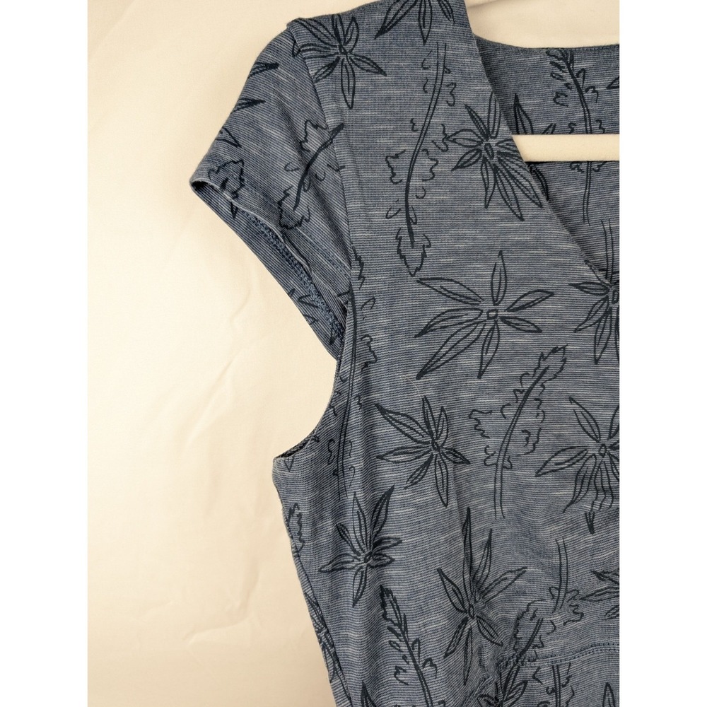 Toad Co Leaf Print Midi Dress Size M Blue Short Sleeve Pockets Casual Outdoor - Picture 7 of 10